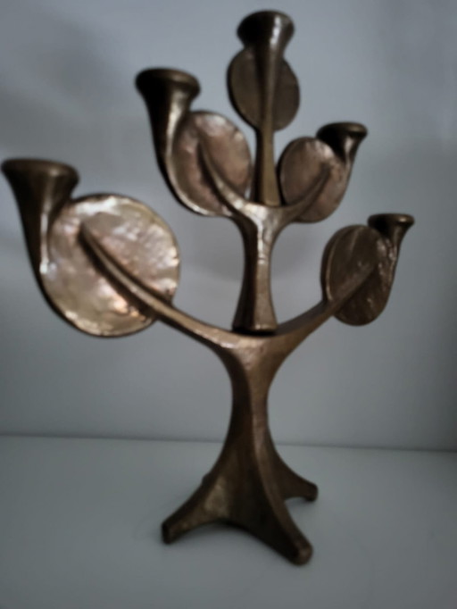 Vintage Harjes Kerzenständer Messing-Blätter