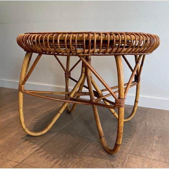 Image 1 of Runder Couchtisch aus Rattan von Franco Albini, Italien 1950