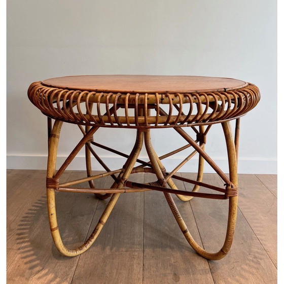 Image 1 of Runder Couchtisch aus Rattan von Franco Albini, Italien 1950