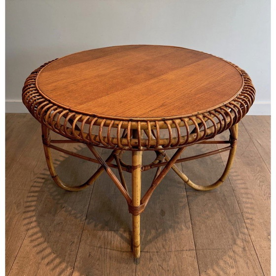 Image 1 of Runder Couchtisch aus Rattan von Franco Albini, Italien 1950