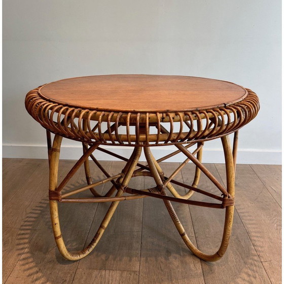 Image 1 of Runder Couchtisch aus Rattan von Franco Albini, Italien 1950