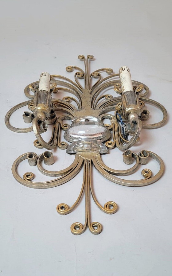 Image 1 of  Wrought Iron And Silver Wall Lamp - Maison Baguès