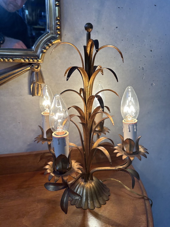 Image 1 of Tischlampe aus Palmenholz - Hollywood Regency