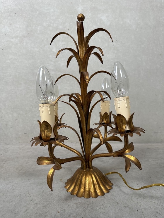 Image 1 of Tischlampe aus Palmenholz - Hollywood Regency