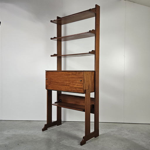 Italienisches Vintage-Bücherregal mit Schreibtisch, Wandschrank