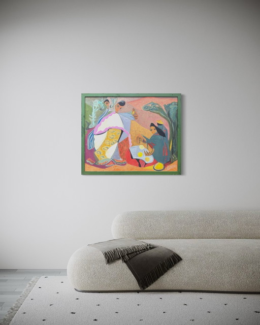 Jacqueline Hans Erhabenes Und Großes Expressionistisches Gemälde "Tortillahändlerin" Von 1963