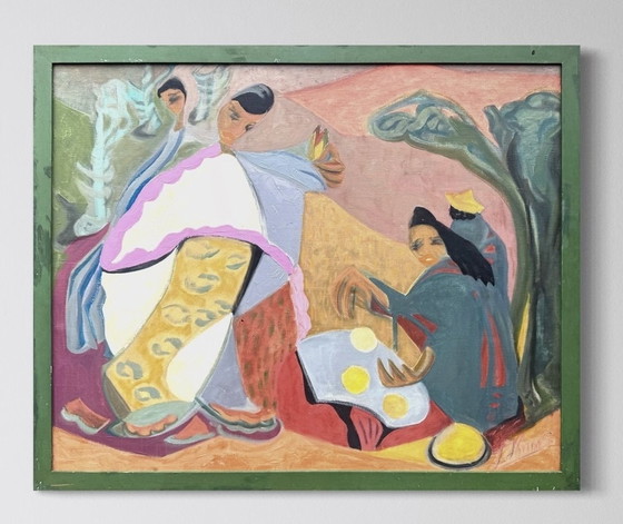 Image 1 of Jacqueline Hans Erhabenes Und Großes Expressionistisches Gemälde "Tortillahändlerin" Von 1963