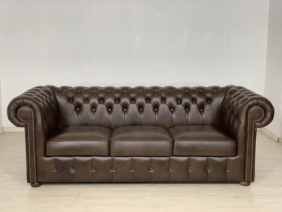 Image 1 of Englisch chesterfield sofa couch ledercouch 3-sitzer vintage stil