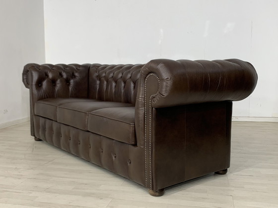 Image 1 of Englisch chesterfield sofa couch ledercouch 3-sitzer vintage stil