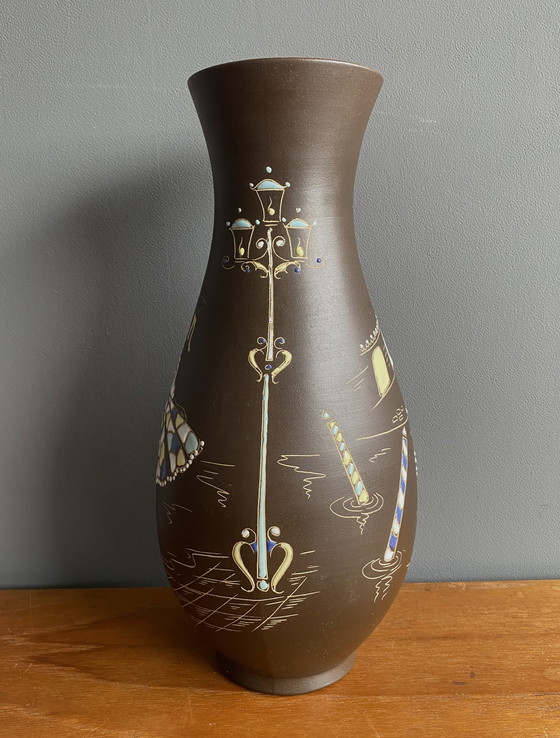 Image 1 of Höhr-Grenzhause Vase von Marzi & Remy Dekor Venedig Modell 1019/35 1950er Jahre