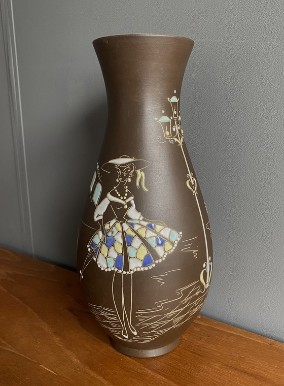 Image 1 of Höhr-Grenzhause Vase von Marzi & Remy Dekor Venedig Modell 1019/35 1950er Jahre