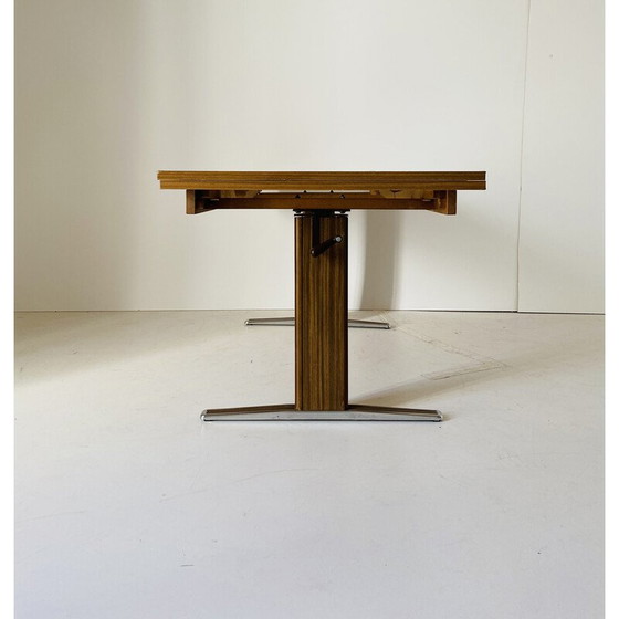 Image 1 of Vintage ausziehbarer Couchtisch aus Holzfurnier und Chrom, Italien 1970er