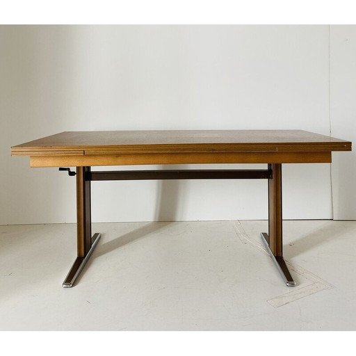 Vintage ausziehbarer Couchtisch aus Holzfurnier und Chrom, Italien 1970er