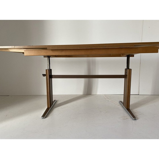 Image 1 of Vintage ausziehbarer Couchtisch aus Holzfurnier und Chrom, Italien 1970er