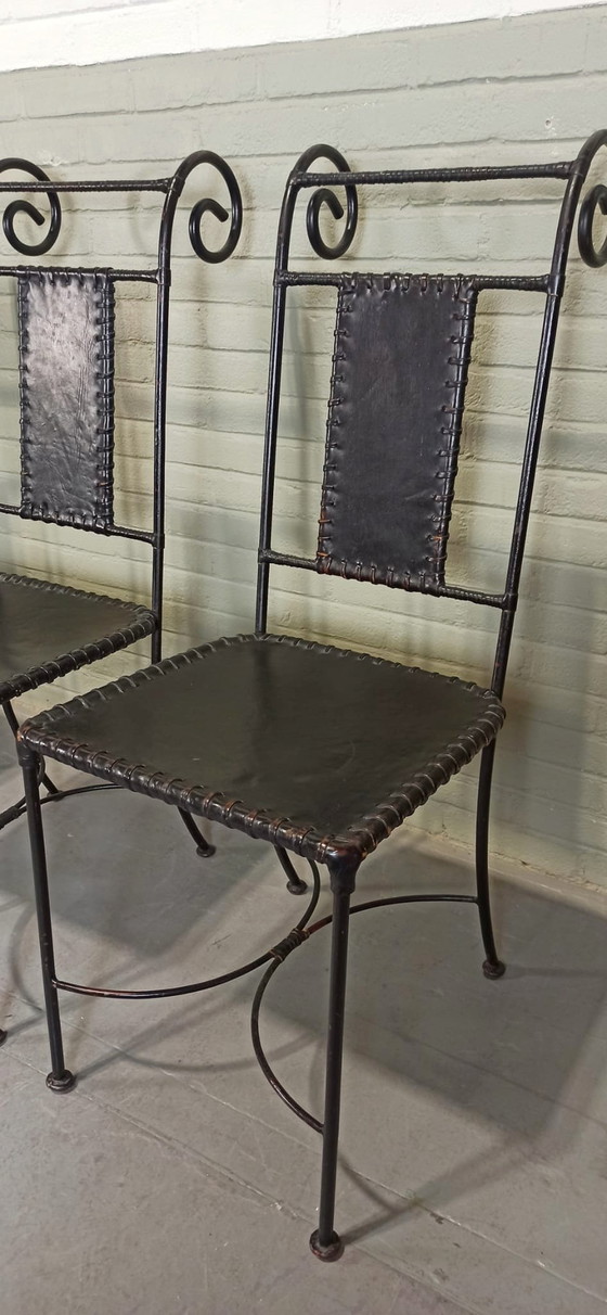Image 1 of 4 Schwarze Schmiedeeisen und Ledersitze Esszimmerstühle