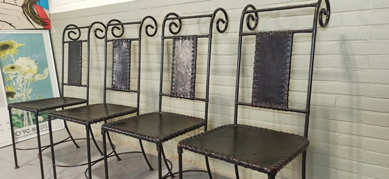 Image 1 of 4 Schwarze Schmiedeeisen und Ledersitze Esszimmerstühle