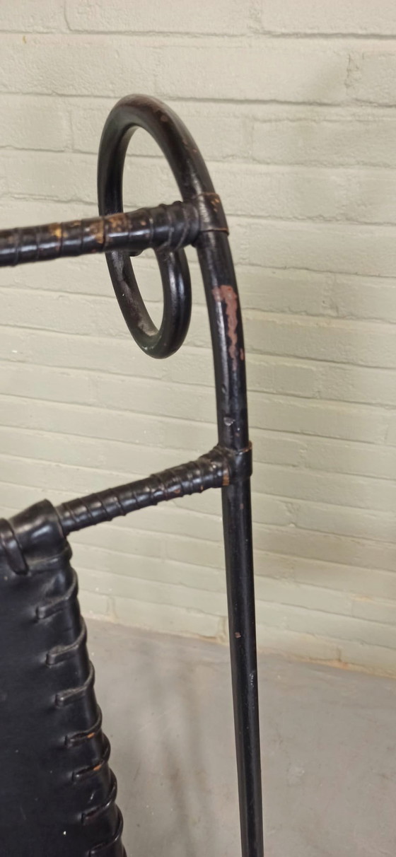 Image 1 of 4 Schwarze Schmiedeeisen und Ledersitze Esszimmerstühle