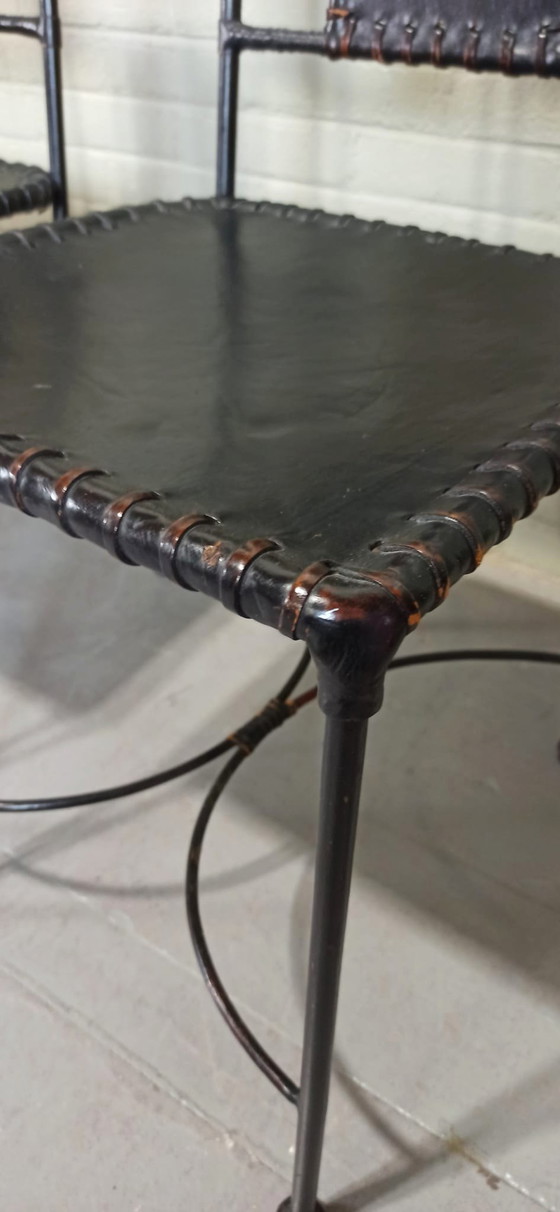 Image 1 of 4 Schwarze Schmiedeeisen und Ledersitze Esszimmerstühle