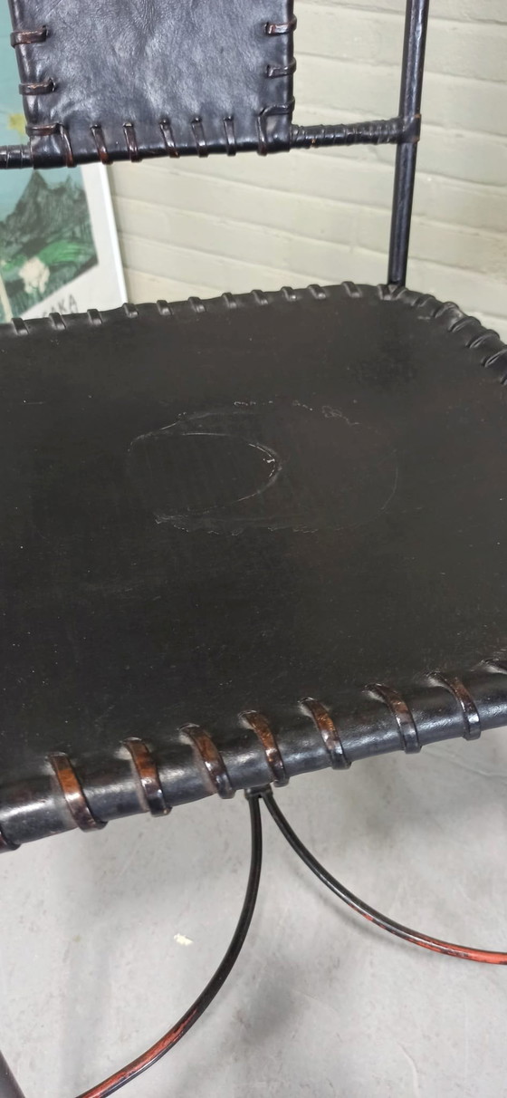 Image 1 of 4 Schwarze Schmiedeeisen und Ledersitze Esszimmerstühle