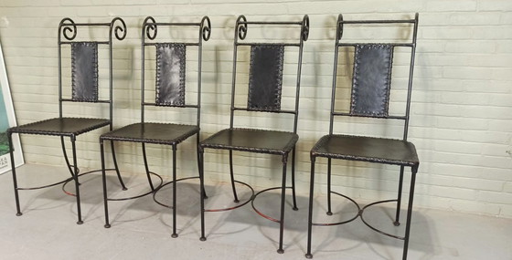 Image 1 of 4 Schwarze Schmiedeeisen und Ledersitze Esszimmerstühle