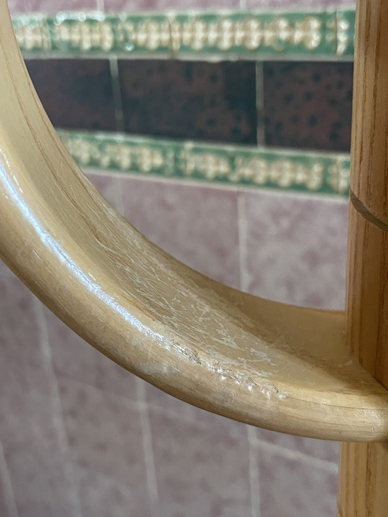 Image 1 of Vintage Garderobenständer aus hellem Eschenholz mit Sockel aus Travertin.