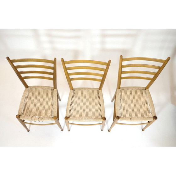 Image 1 of Satz von 3 Vintage-Stühlen aus Holz und Seil, Italien 1950