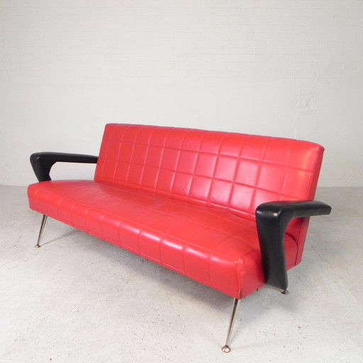 Skai Gepolstertes Rockabilly Sofa, 50er Jahre