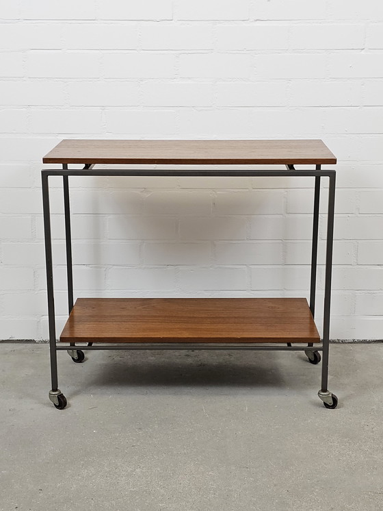 Image 1 of Vintage Mobile Beistelltisch Trolley Teak Furnier Stiemsma