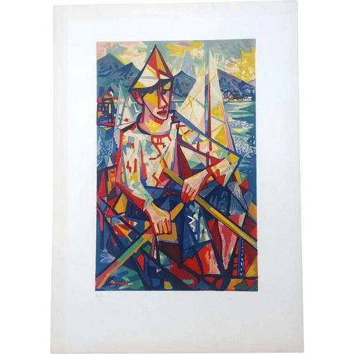 Alte Harlekin-Lithographie von Charles Walch, 1969