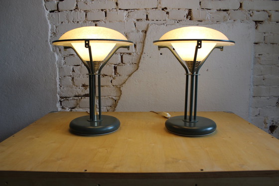 Image 1 of 2x Vintage Tischlampe Milchglas Italien 1970er