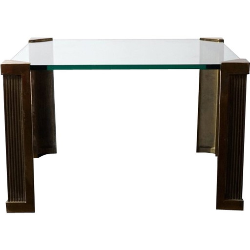 Vintage Couchtisch aus vergoldetem Glas und Eisen von Peter Ghyczy, Niederlande 1970