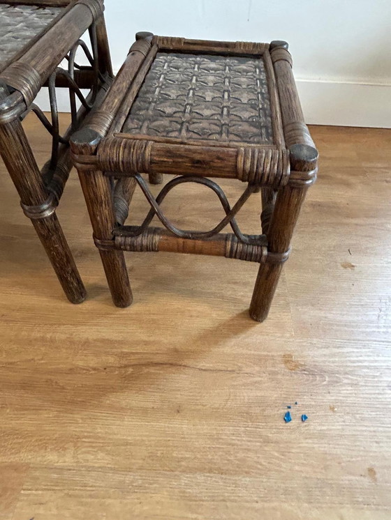 Image 1 of Set Beistelltische Manou/Rotan mit geräuchertem Glas