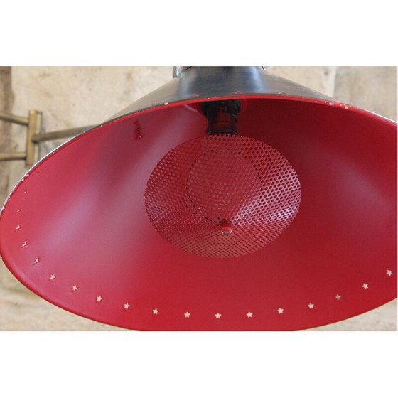 Image 1 of Vintage Diabolo-Wandleuchte aus schwarz und rot lackiertem Metall von Lunel, 1950