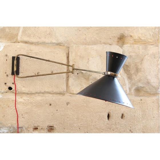 Image 1 of Vintage Diabolo-Wandleuchte aus schwarz und rot lackiertem Metall von Lunel, 1950