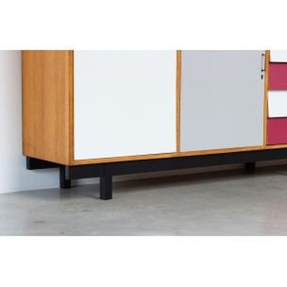 Image 1 of Vintage-Anrichte aus Buchenholz und rotem Formica, 1950-1960