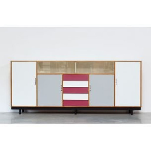 Vintage-Anrichte aus Buchenholz und rotem Formica, 1950-1960