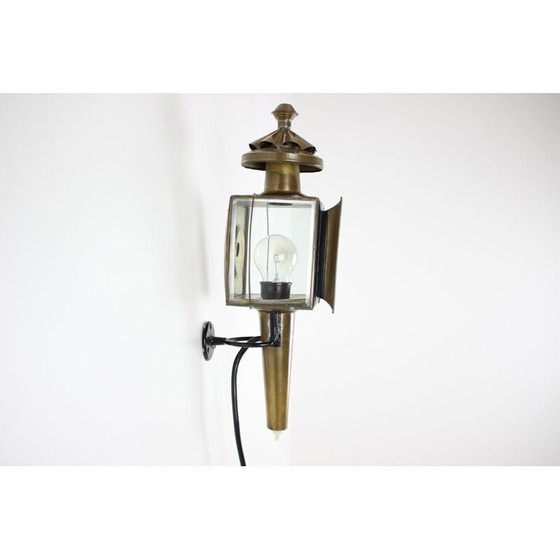 Image 1 of Wandlampe aus Messing und Glas, Tschechisch 1950