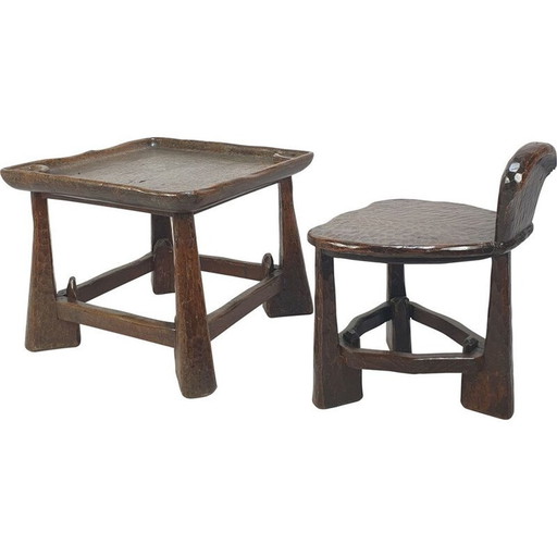 Mid Century Stuhl und Tisch aus Holz, 1950er Jahre