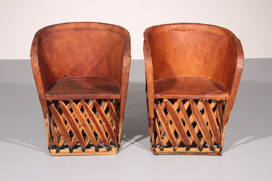 Image 1 of Folk Art Equipale Straußenstuhl Leder Mexiko 1970