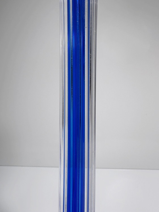 Image 1 of Vintage Glas Kerzenständer Ivv Italien Postmodern Industria Vetraria Valdarnese Ultramarin Blau 80Er 90Er Memphis Milano