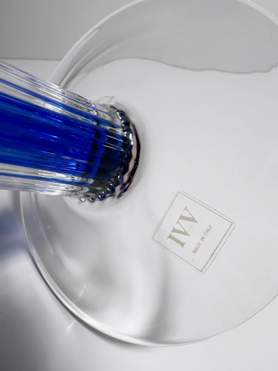 Image 1 of Vintage Glas Kerzenständer Ivv Italien Postmodern Industria Vetraria Valdarnese Ultramarin Blau 80Er 90Er Memphis Milano