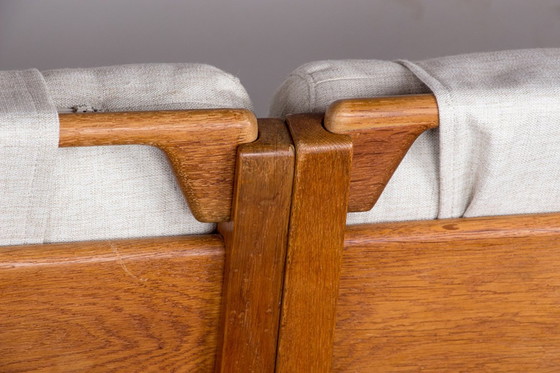 Image 1 of Großes Dänisches Sofa Aus Massiver Eiche Und Stoff, Modell Ge375 Von Hans Wegner Für Getama 1960.