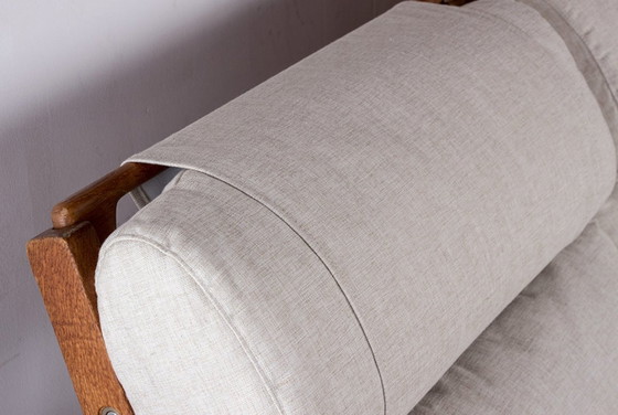 Image 1 of Großes Dänisches Sofa Aus Massiver Eiche Und Stoff, Modell Ge375 Von Hans Wegner Für Getama 1960.