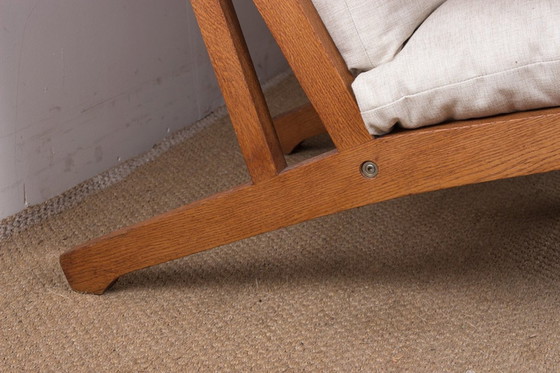 Image 1 of Großes Dänisches Sofa Aus Massiver Eiche Und Stoff, Modell Ge375 Von Hans Wegner Für Getama 1960.