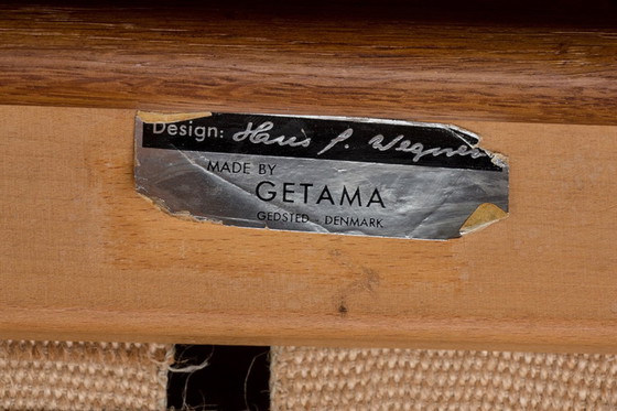 Image 1 of Großes Dänisches Sofa Aus Massiver Eiche Und Stoff, Modell Ge375 Von Hans Wegner Für Getama 1960.