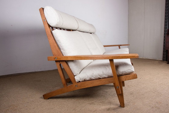 Image 1 of Großes Dänisches Sofa Aus Massiver Eiche Und Stoff, Modell Ge375 Von Hans Wegner Für Getama 1960.