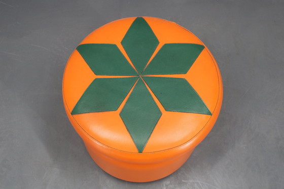 Image 1 of 1970er Jahre Leder Pouf oder Hocker, Italien