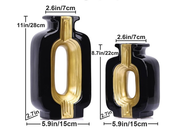 Image 1 of Quadratische Keramikvasen Schwarz Und Gold