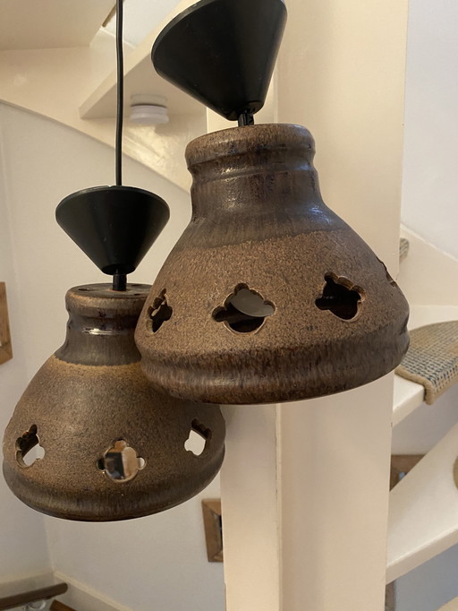 2 Vintage Pottery Pendelleuchten Siebziger Jahre
