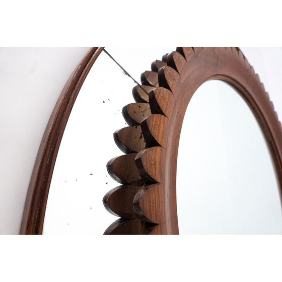 Image 1 of Mid Century runder Wandspiegel aus Nussbaumholz von Fratelli Marelli, Italien 1950er Jahre